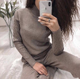 Turtleneck Pullover Sweatshirts Knit Pants Suit