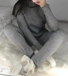 Turtleneck Pullover Sweatshirts Knit Pants Suit