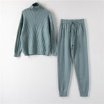 Turtleneck Pullover Sweatshirts Knit Pants Suit