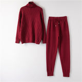 Turtleneck Pullover Sweatshirts Knit Pants Suit