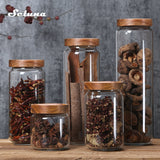 Wood Lid Glass Airtight Canister Kitchen Storage Jars