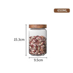 Wood Lid Glass Airtight Canister Kitchen Storage Jars