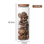 Wood Lid Glass Airtight Canister Kitchen Storage Jars